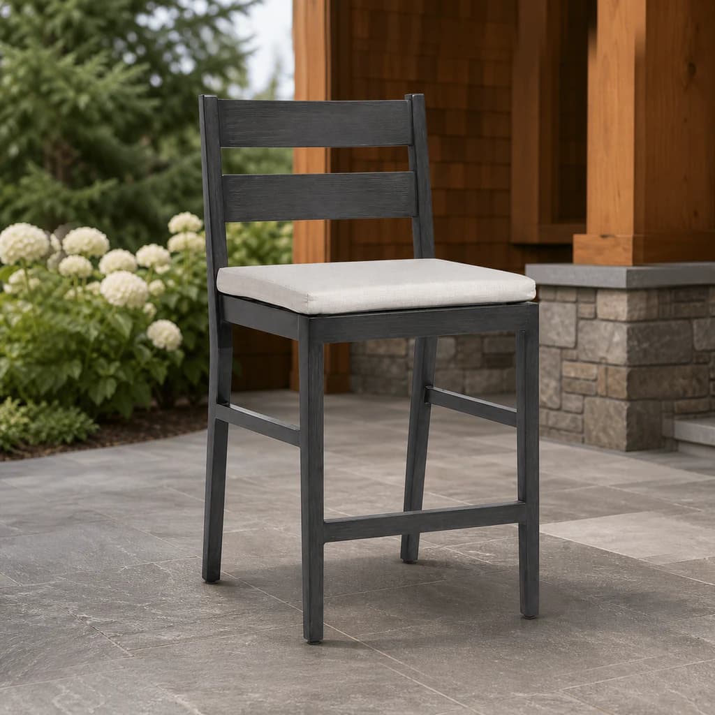 Ratana FN54440 Lucia counter chair on a cedar garden terrace.