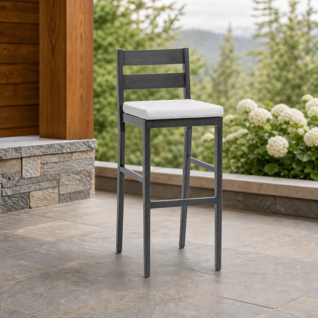 Ratana FN54441 Lucia bar chair on a Pacific Northwest covered terrace.