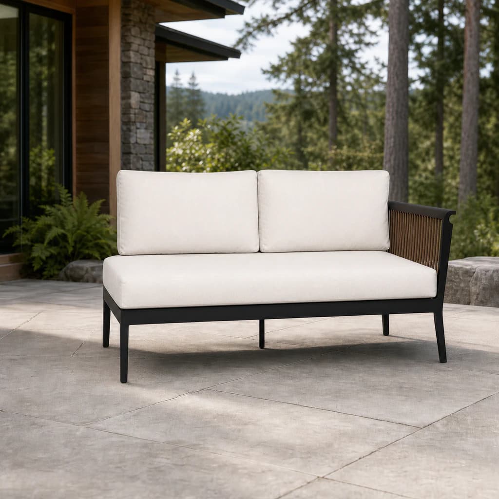 Ratana FN55052-R Copacabana two-seat right-arm module on a forest patio.