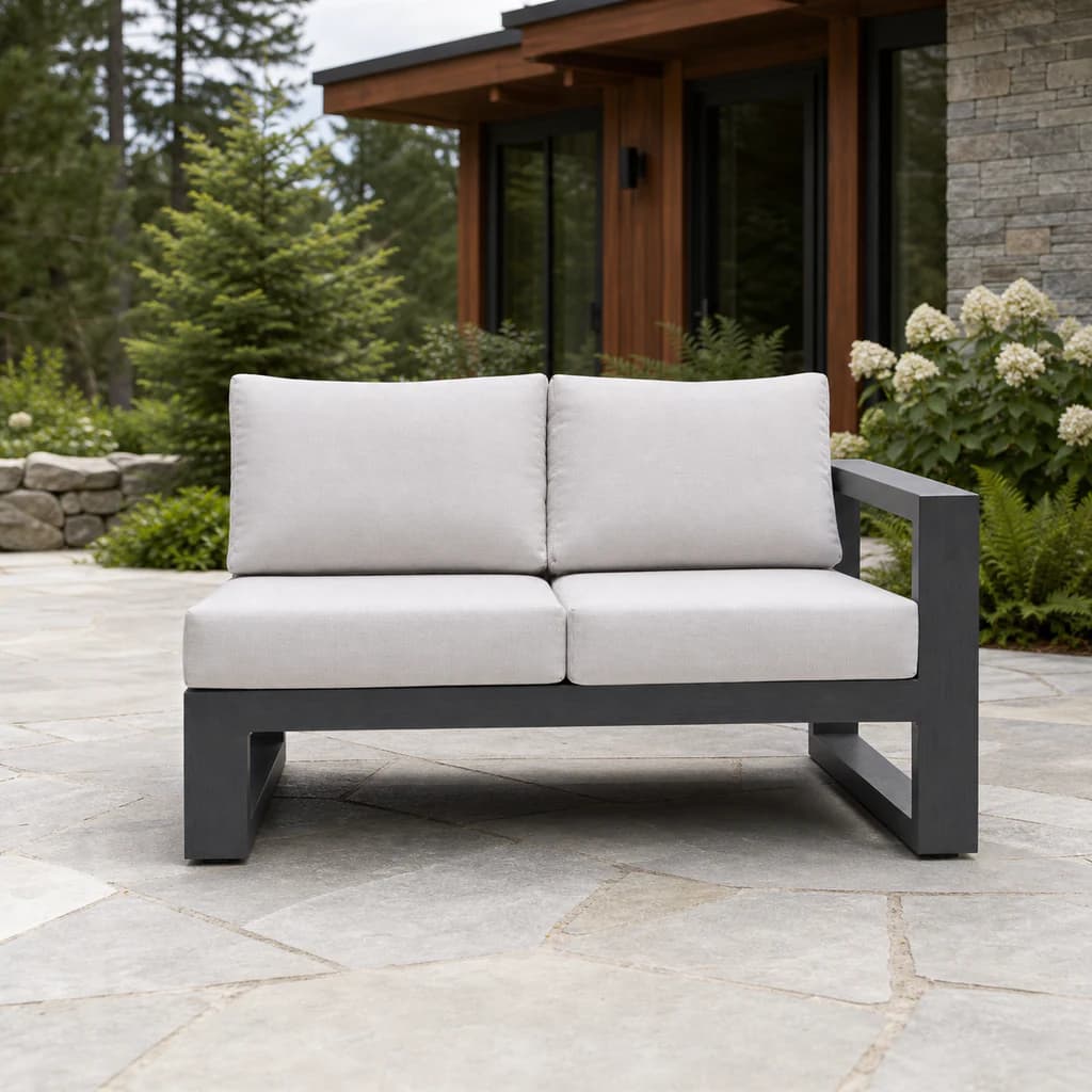 Ratana FN57052-R Element 5.0 two-seat right-arm module on a forest patio.