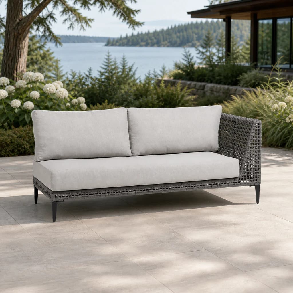 Ratana FN57252-R Genval right-arm two-seater module on a lake-view patio.
