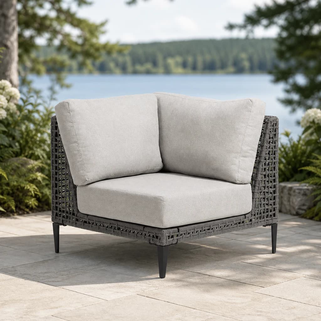 Ratana FN57253-N Genval corner module on a lake-view garden patio.