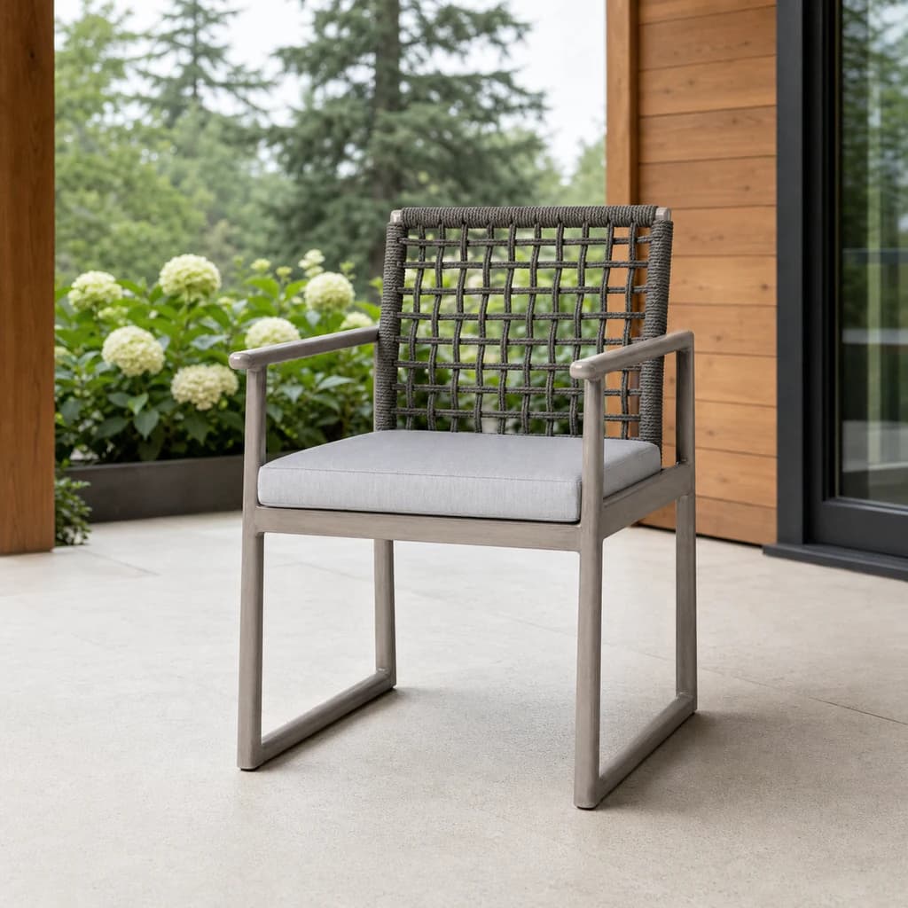 Ratana FN58712 Park West dining arm chair on a covered Pacific Northwest patio.