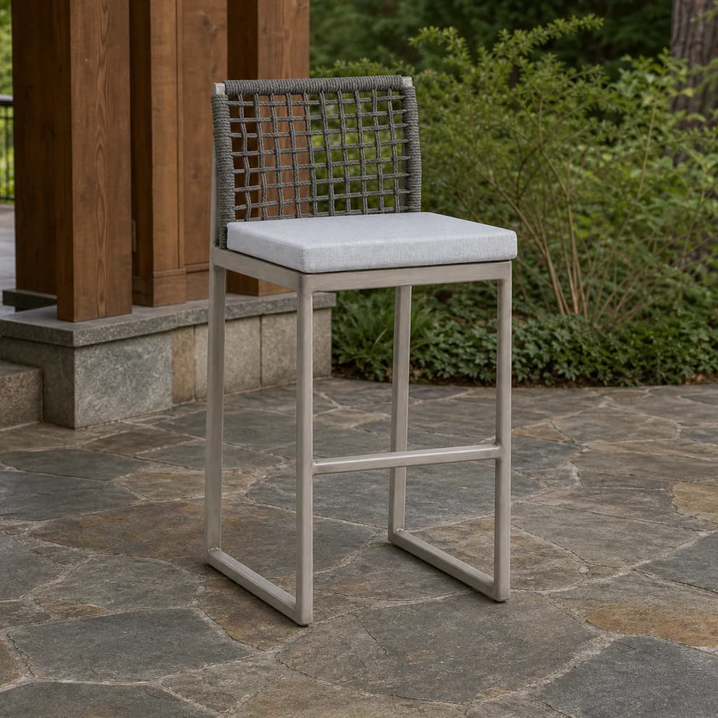 Ratana FN58741 Park West bar chair on a covered Pacific Northwest patio.