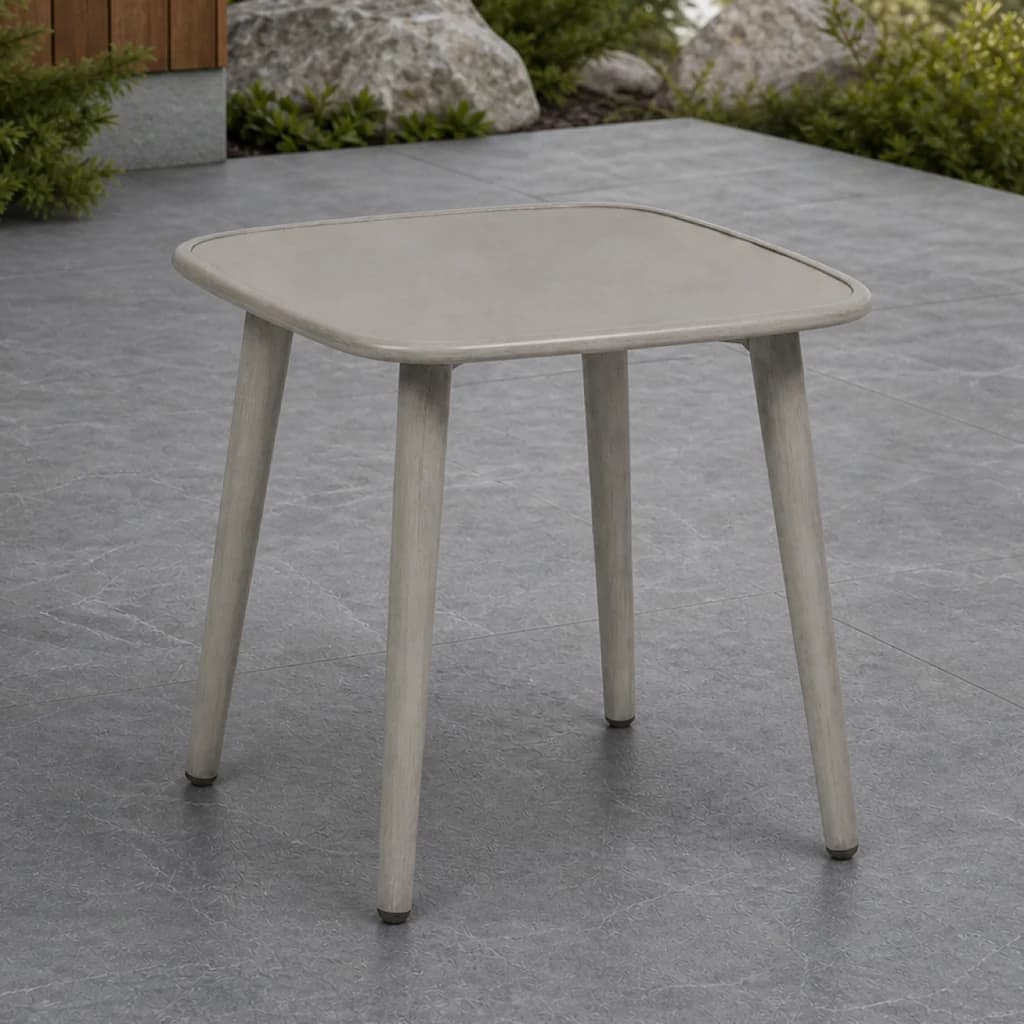 Ratana FN60105 Coconut Grove end table on a cedar and evergreen stone terrace.