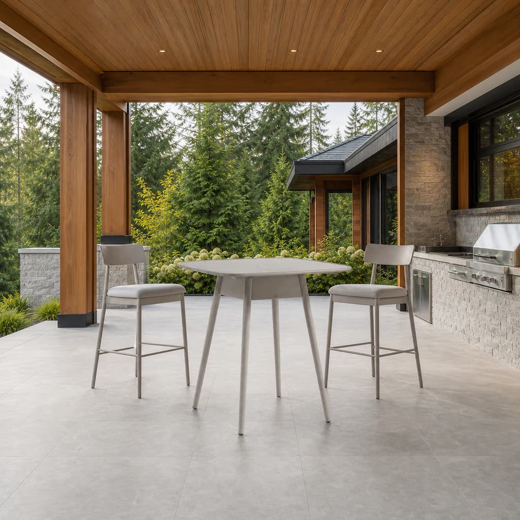 Ratana FN60945 Alinea 39" Sq Counter Table w/UH in a premium Pacific Northwest outdoor setting.