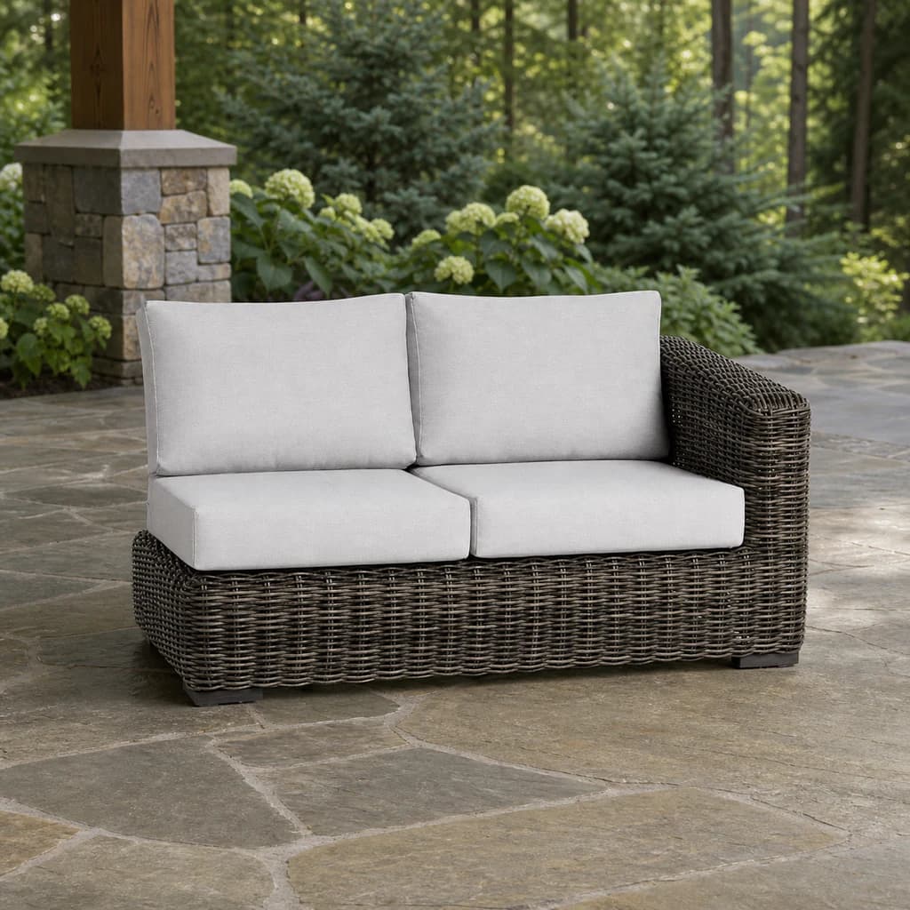 Ratana FN61252-R Cubo two-seat right-arm module on a forest patio.