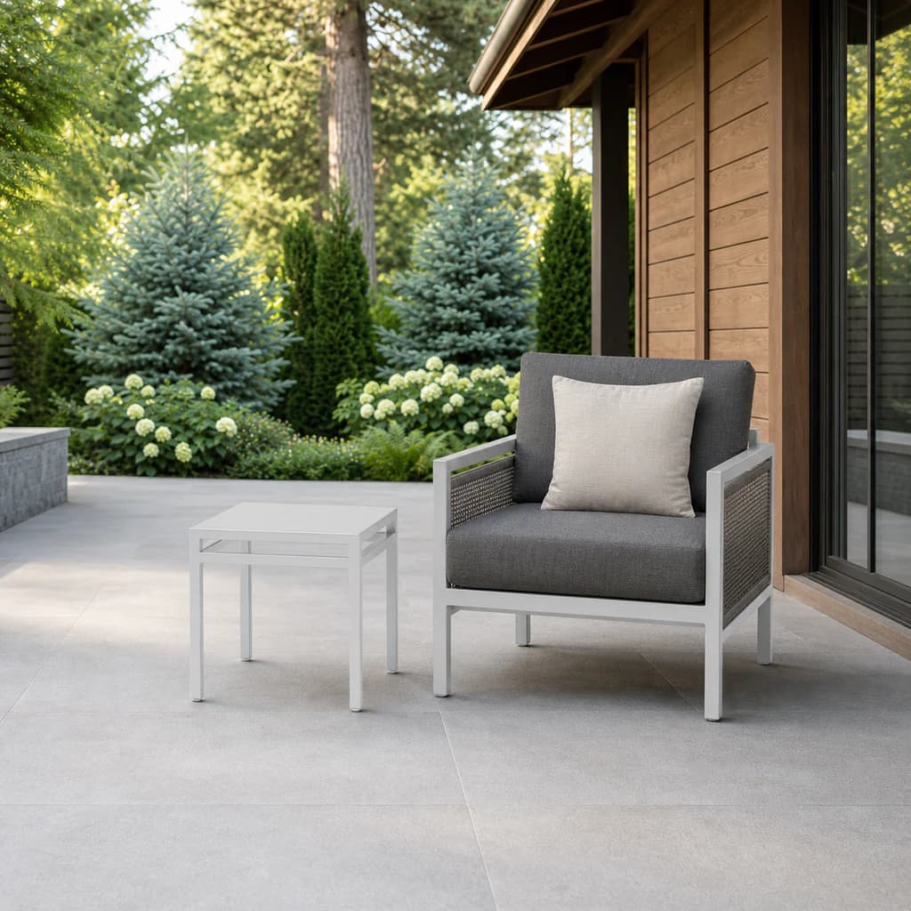 Ratana FN63005 Toscana side table in a premium Pacific Northwest garden patio setting.