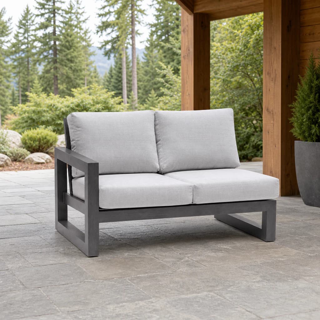 Ratana FN64352-L Milano two-seat left-arm module on a covered Pacific Northwest patio.
