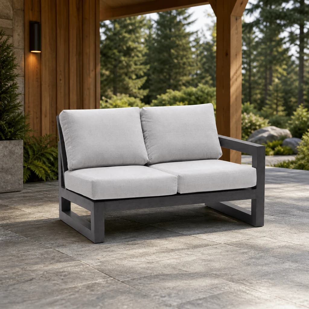 Ratana FN64352-R Milano two-seat right-arm module on a covered Pacific Northwest patio.