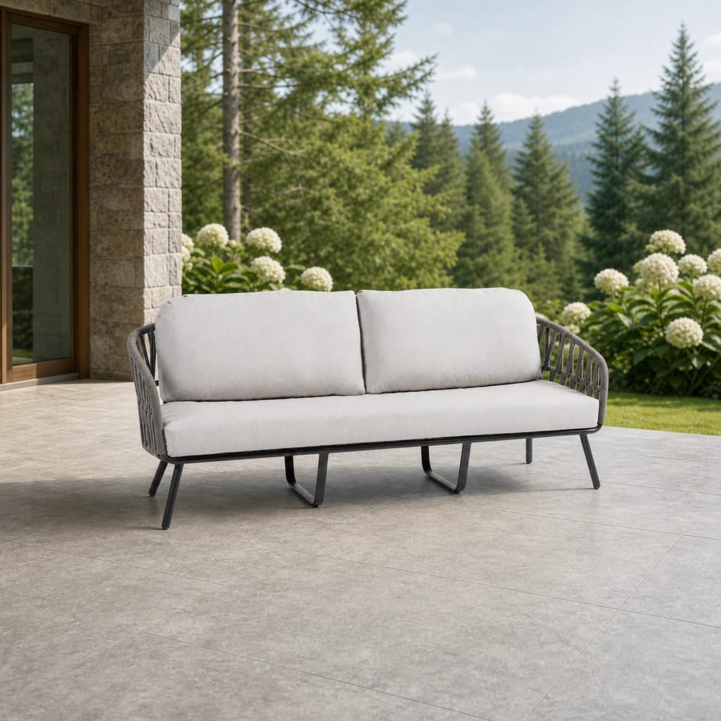 Ratana FN66303 Hamptons 2.5-seater sofa on an evergreen mountain patio.