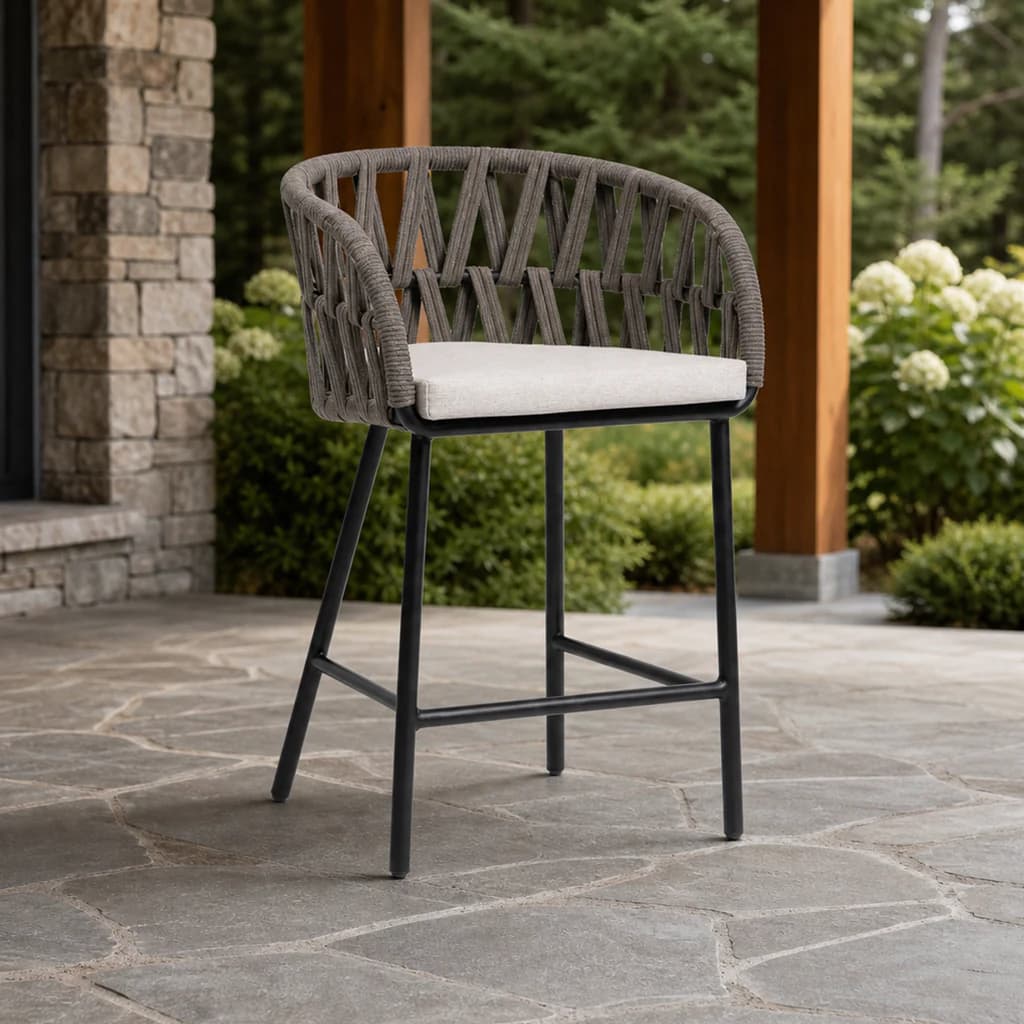Ratana FN66340 Hamptons counter chair on a covered stone patio.