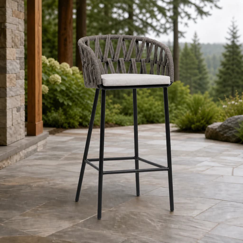 Ratana FN66341 Hamptons bar chair on an evergreen mountain patio.