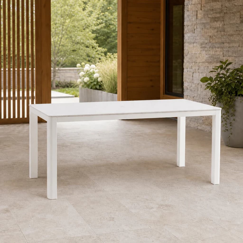 Ratana FN68362 Hampshire rectangular dining table in a contemporary outdoor dining setting.