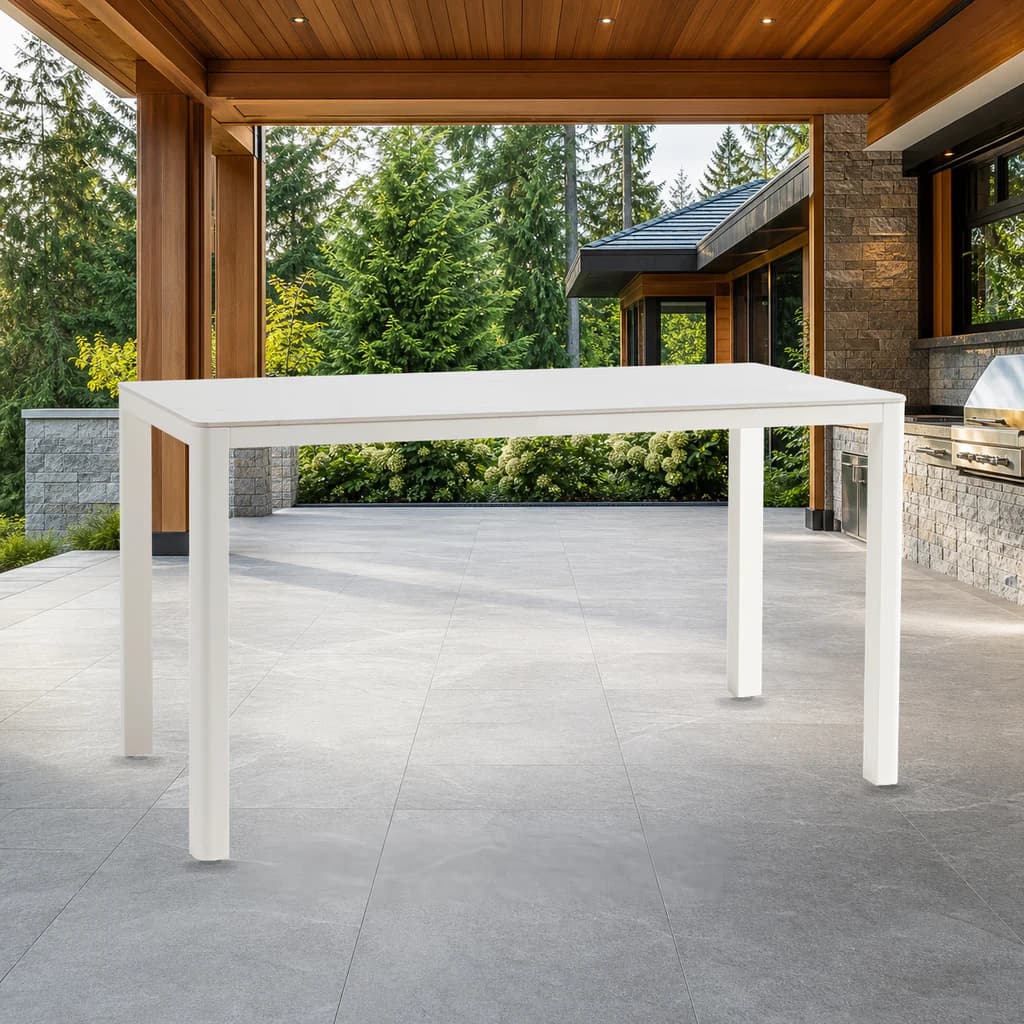 Ratana FN68377 Hampshire 71"x36" Rect Bar Table w/UH in a premium Pacific Northwest outdoor setting.