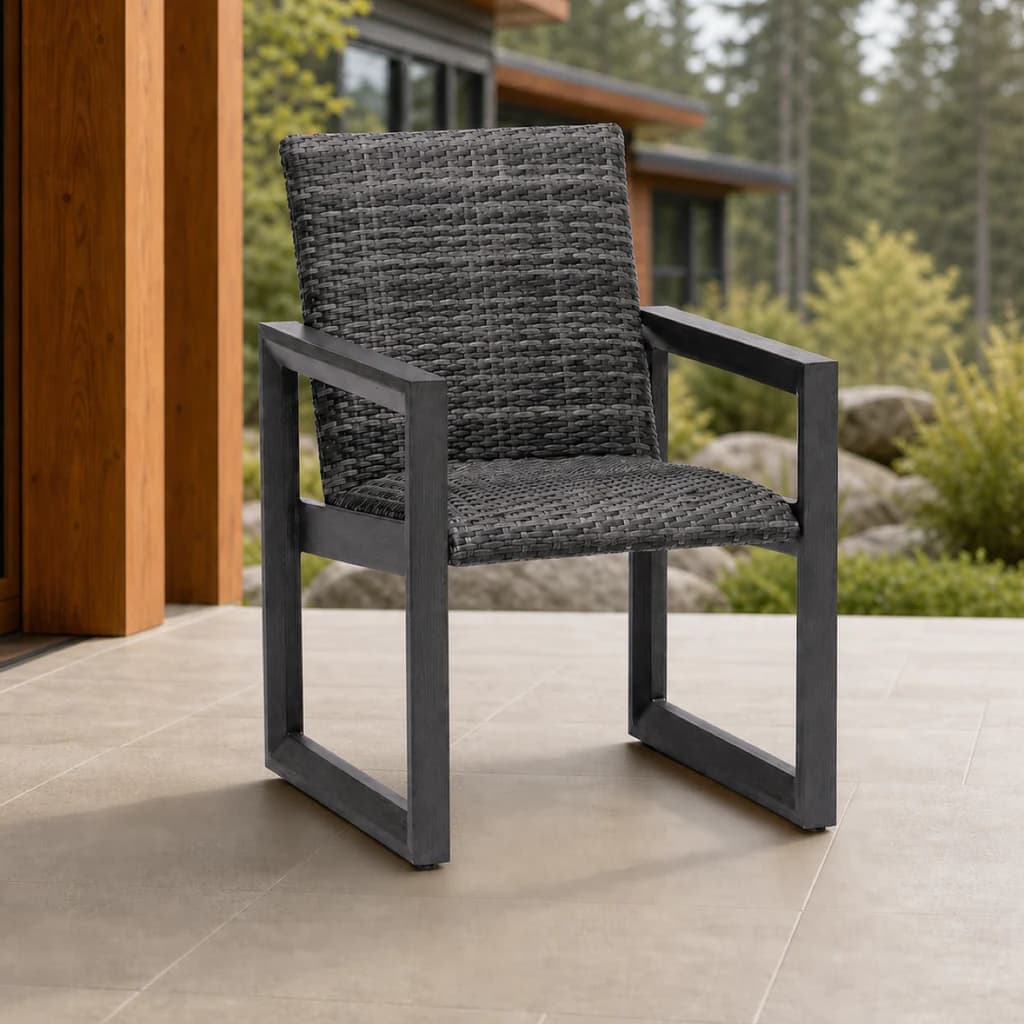 Ratana FN68412 Bergen Dining Arm Chair in charcoal woven finish on a premium Pacific Northwest patio.