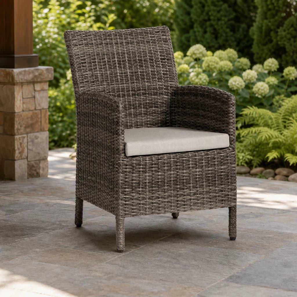 Ratana FN71212 Coral Gables dining arm chair on a covered garden patio.