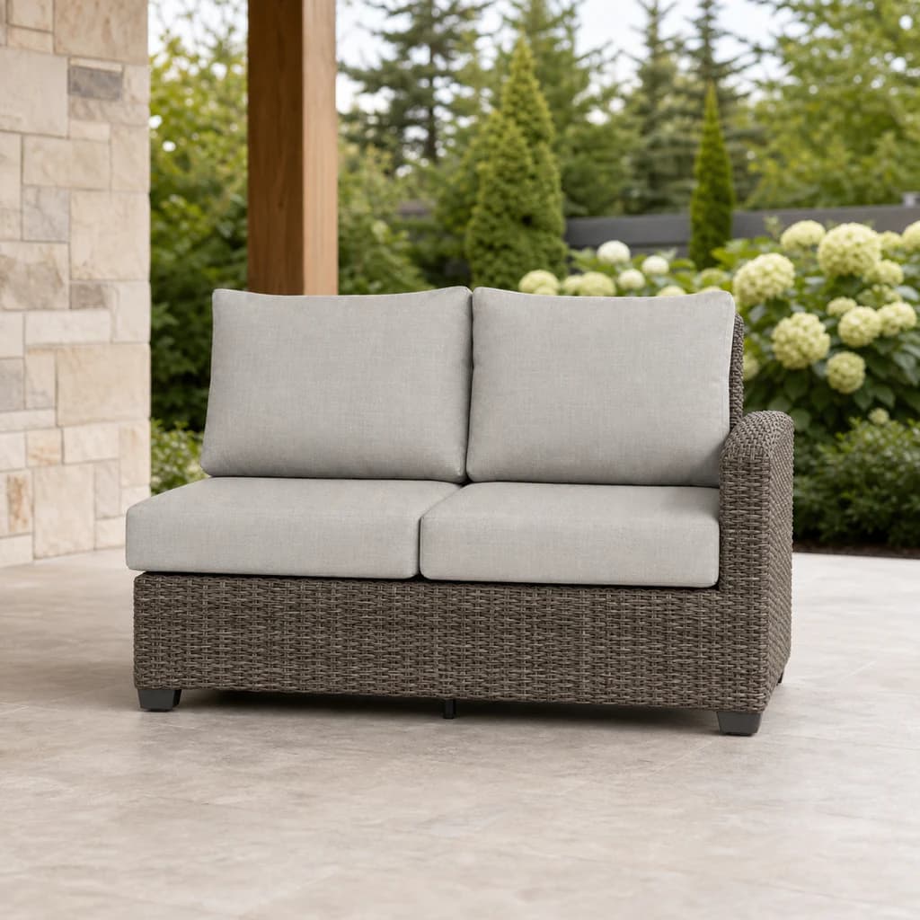 Ratana FN71252-R Coral Gables two-seat right-arm module on a covered patio.