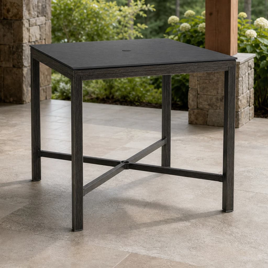 Ratana FN71742 Laguna square counter table on a covered Pacific Northwest patio.