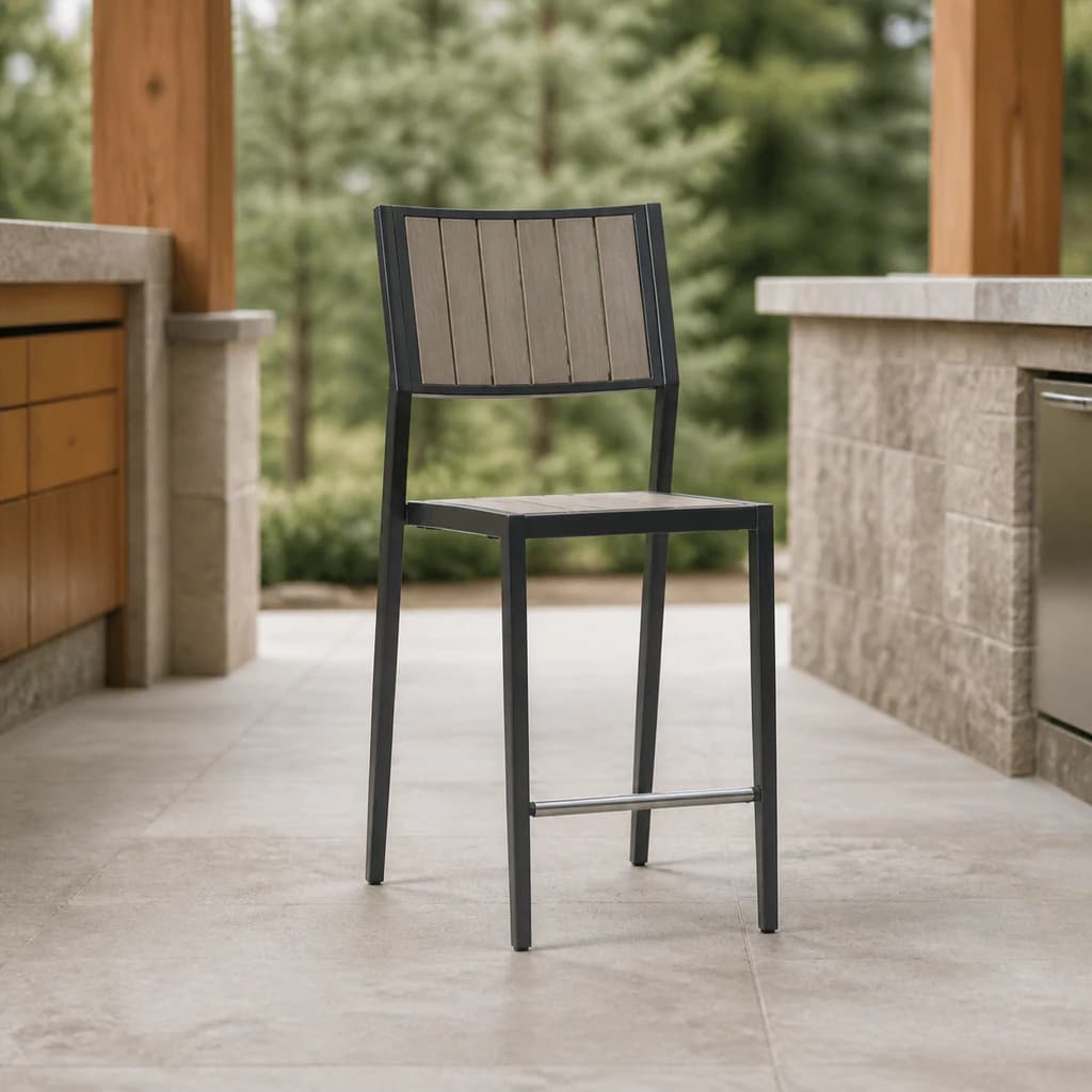 Ratana FN72540 Avignon armless counter chair on a premium covered outdoor kitchen patio.