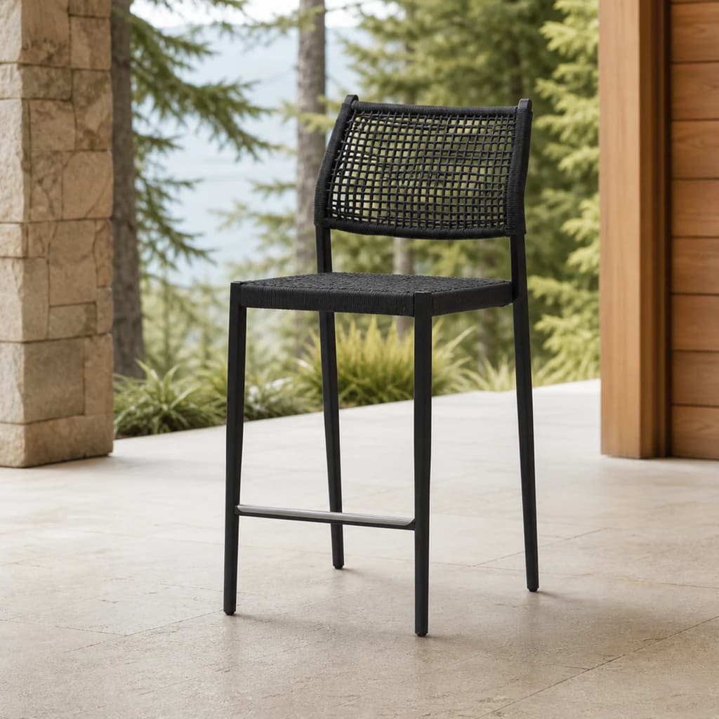 Ratana FN73440 Elisa armless counter chair on a premium Pacific Northwest covered terrace.