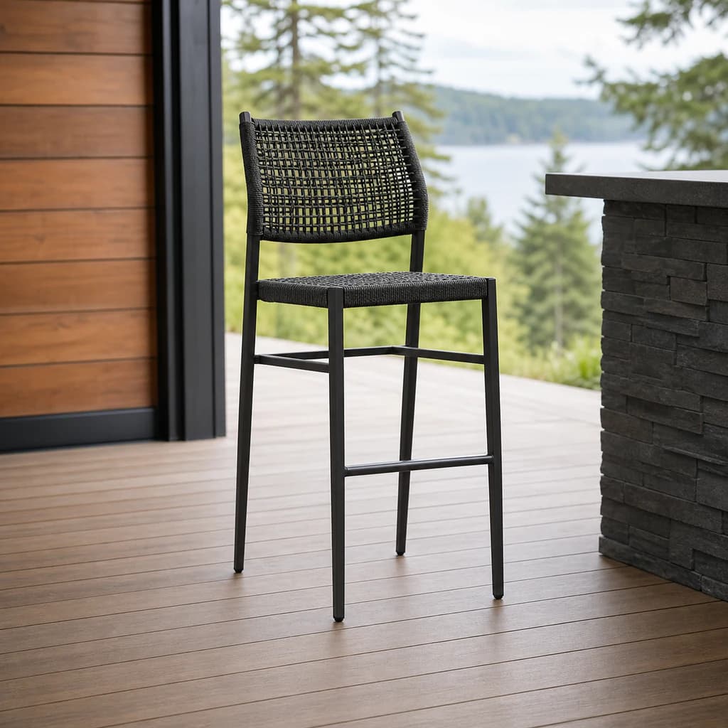 Ratana FN73441 Las Colinas armless bar chair on a premium covered outdoor bar patio.