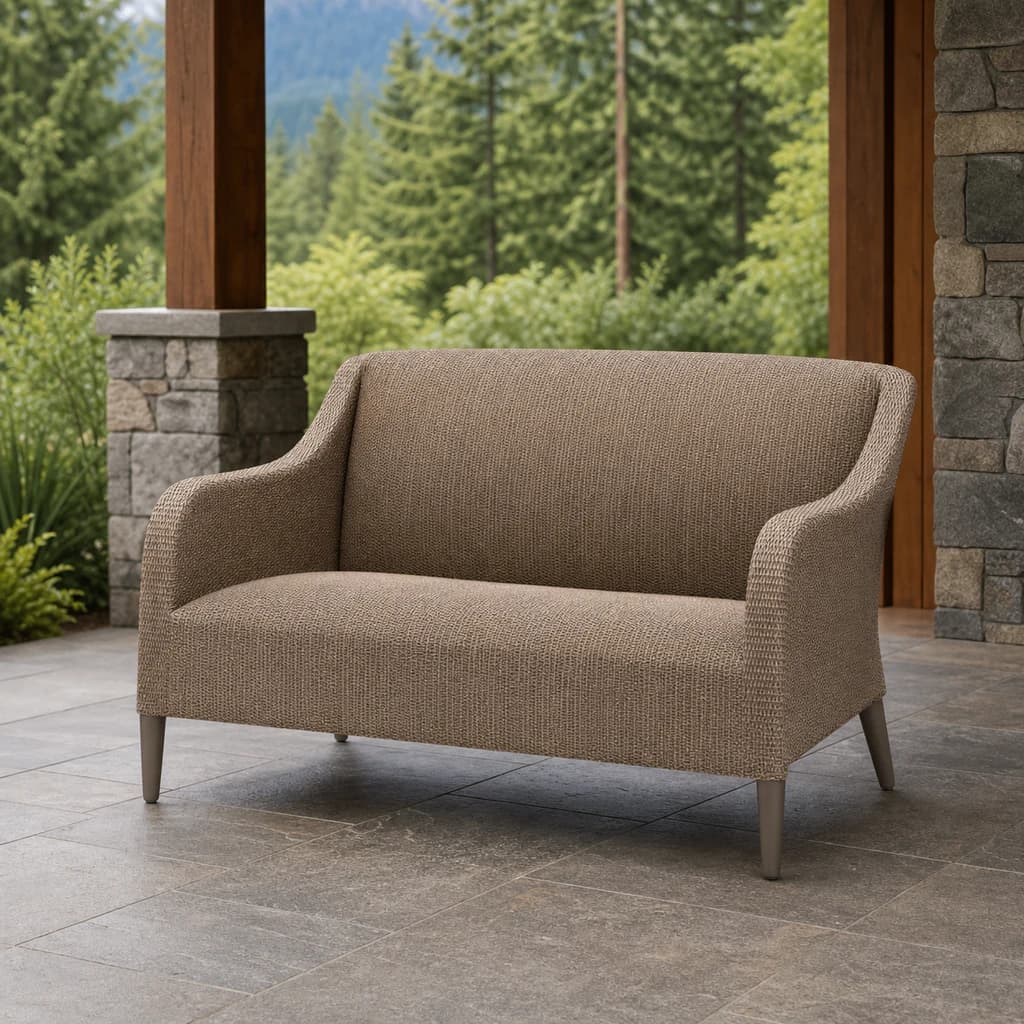 Ratana FN73602 Marbella love seat on a covered evergreen patio.