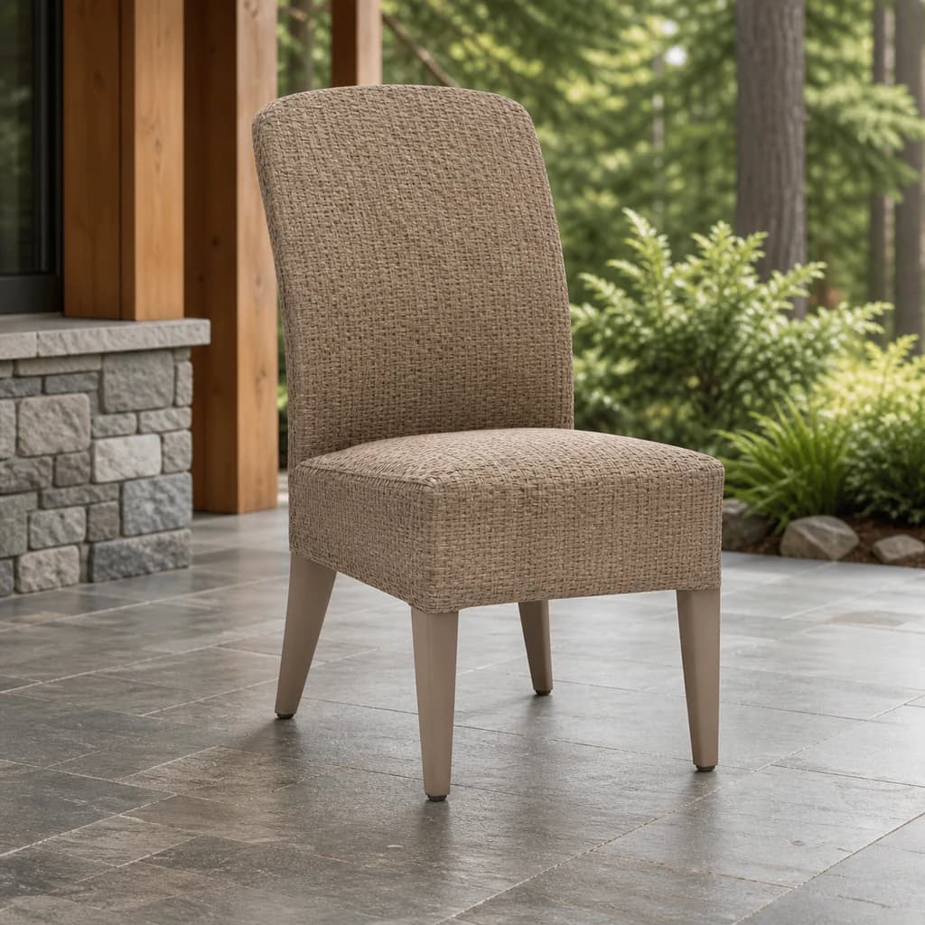 Ratana FN73611 Marbella dining side chair on a covered garden terrace.