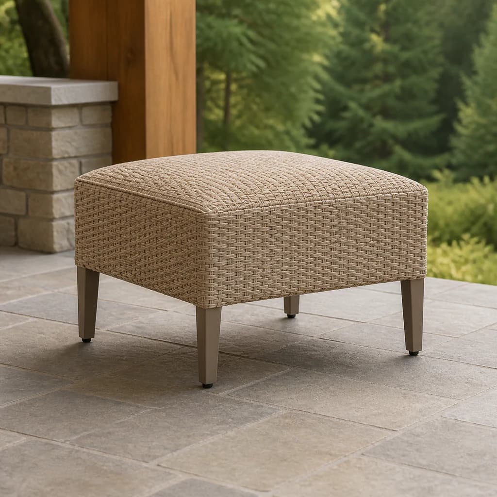 Ratana FN73616 Marbella ottoman on a covered Pacific Northwest patio.