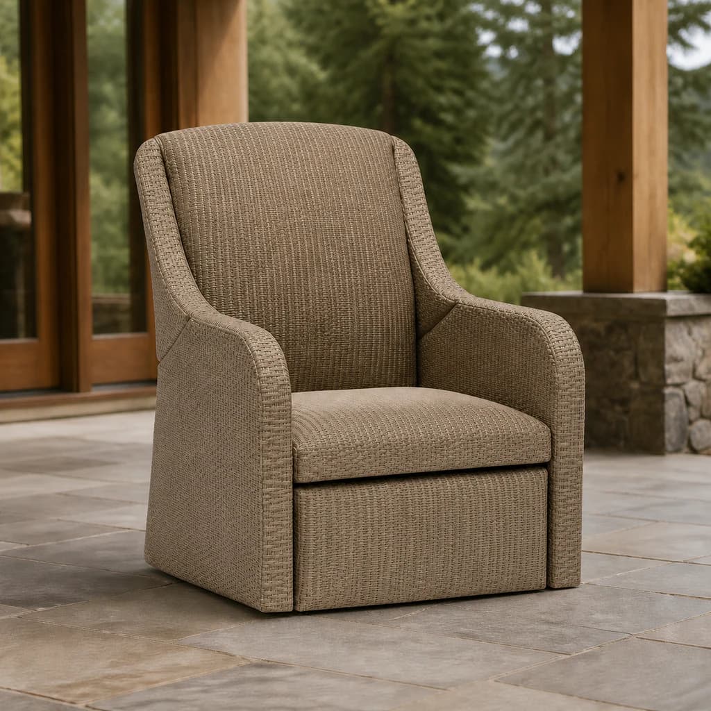 Ratana FN73690 Marbella swivel gliding club chair on a covered patio.