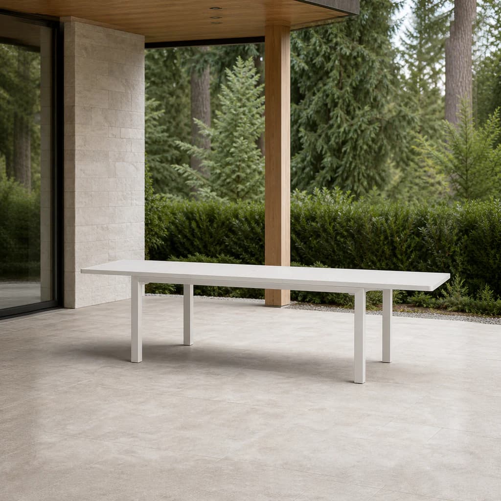 Ratana FN74182 Monaco extendable table with sintered-stone top on a premium covered patio.