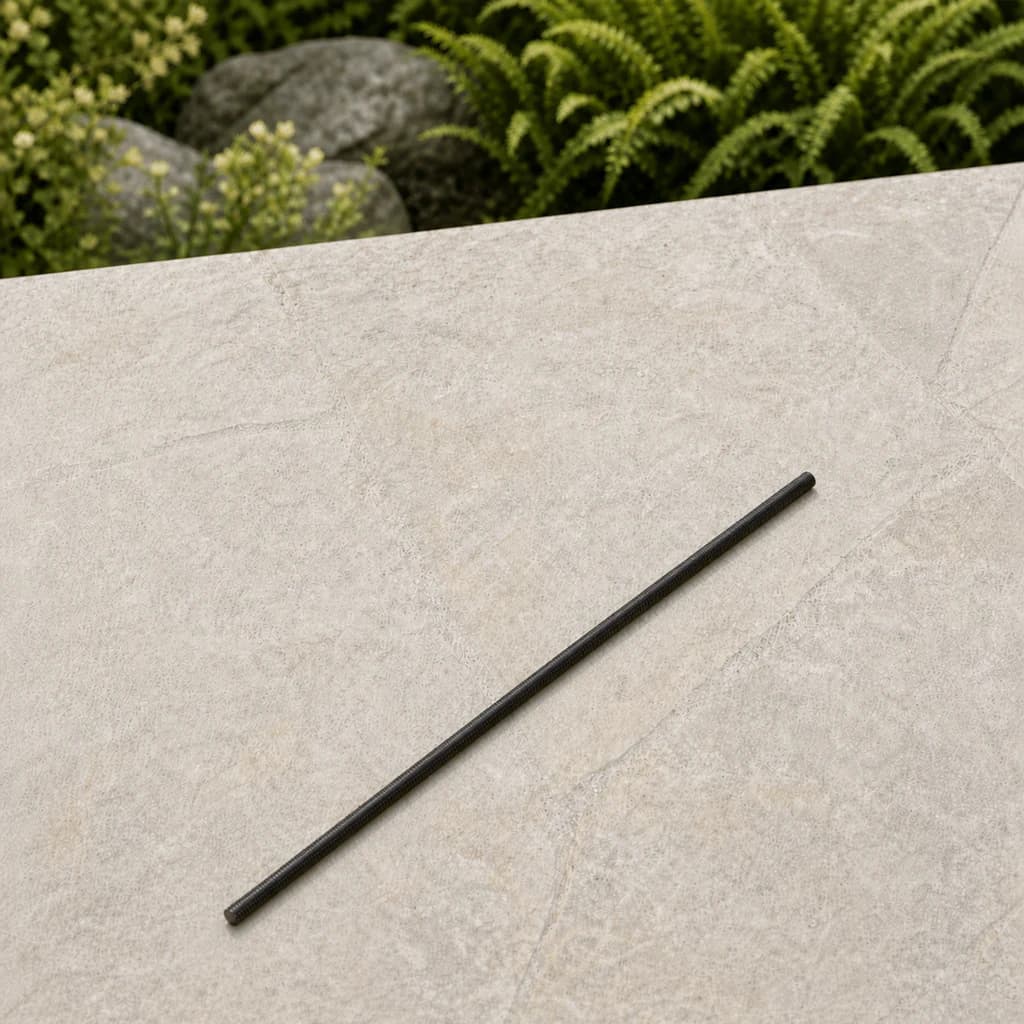 Ratana UM00909POLELELELELE standalone dark-bronze 45-inch lower umbrella pole on a stone patio.