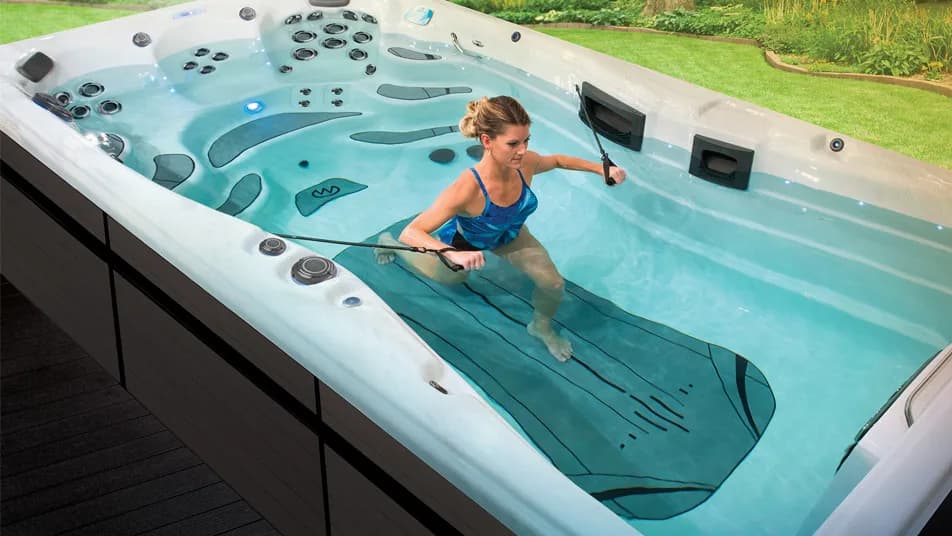 Exercising in a heated swim spa