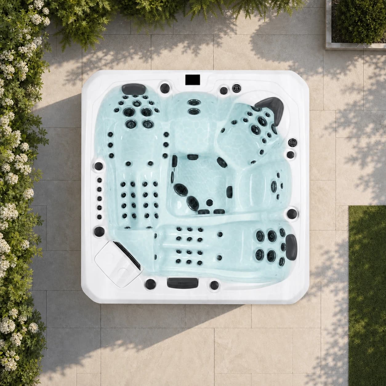 Platinum Spas Barcelona filled with water in a premium outdoor setting