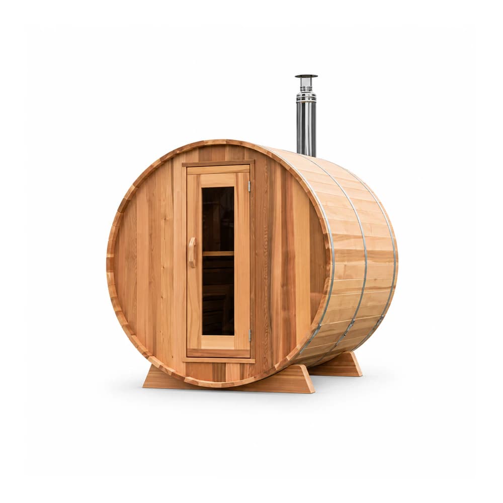 Barrel Sauna outdoor sauna by LeisureCraft