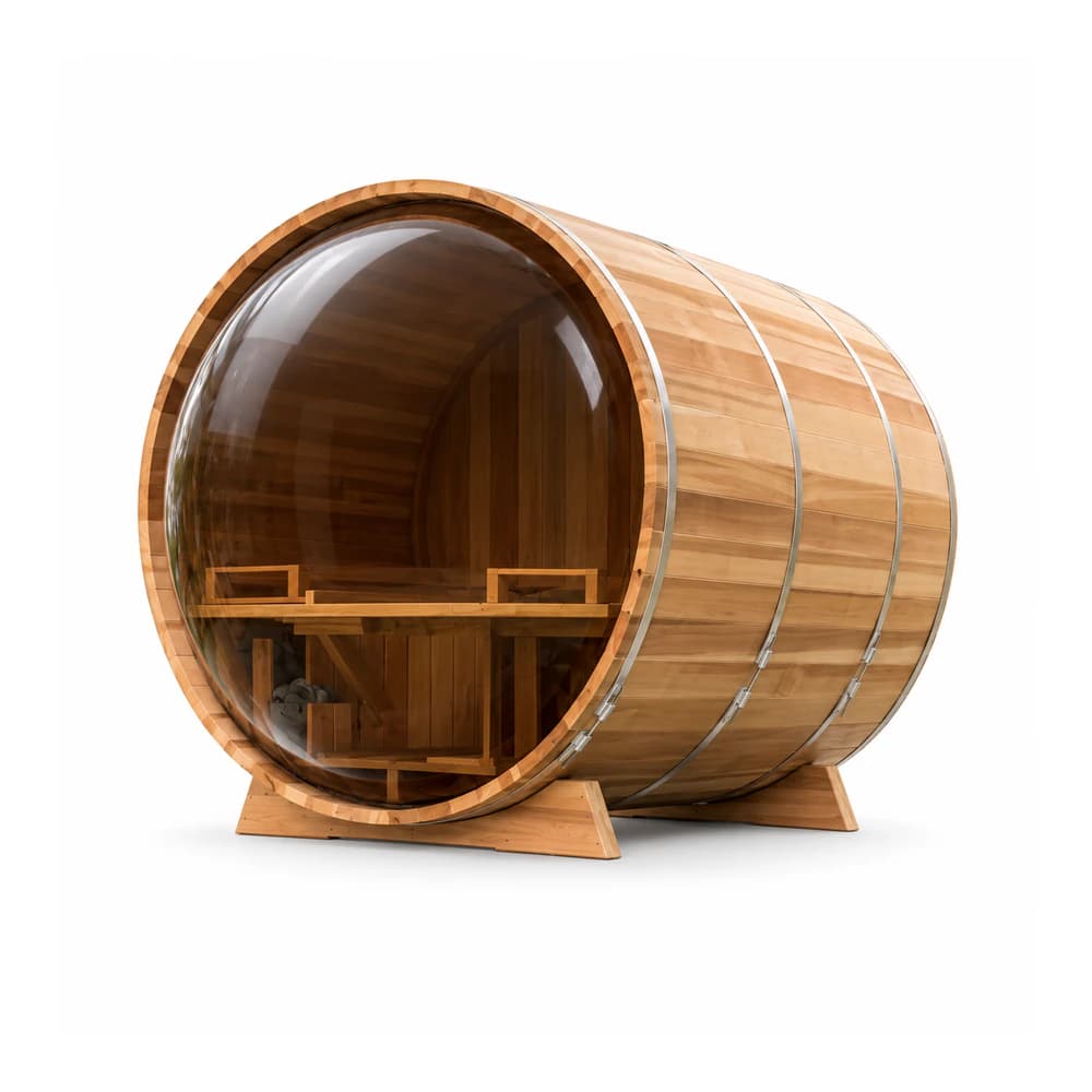 Panoramic Barrel Sauna outdoor sauna by LeisureCraft