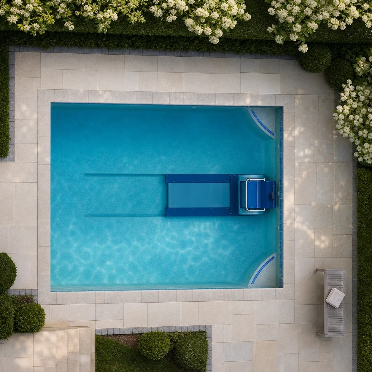 Endless Pools Fastlane Tread fitness system installed in a premium backyard pool