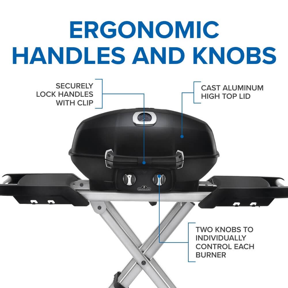 TravelQ™ PRO285X Portable Propane Gas Grill with Scissor Cart, Black dimensions