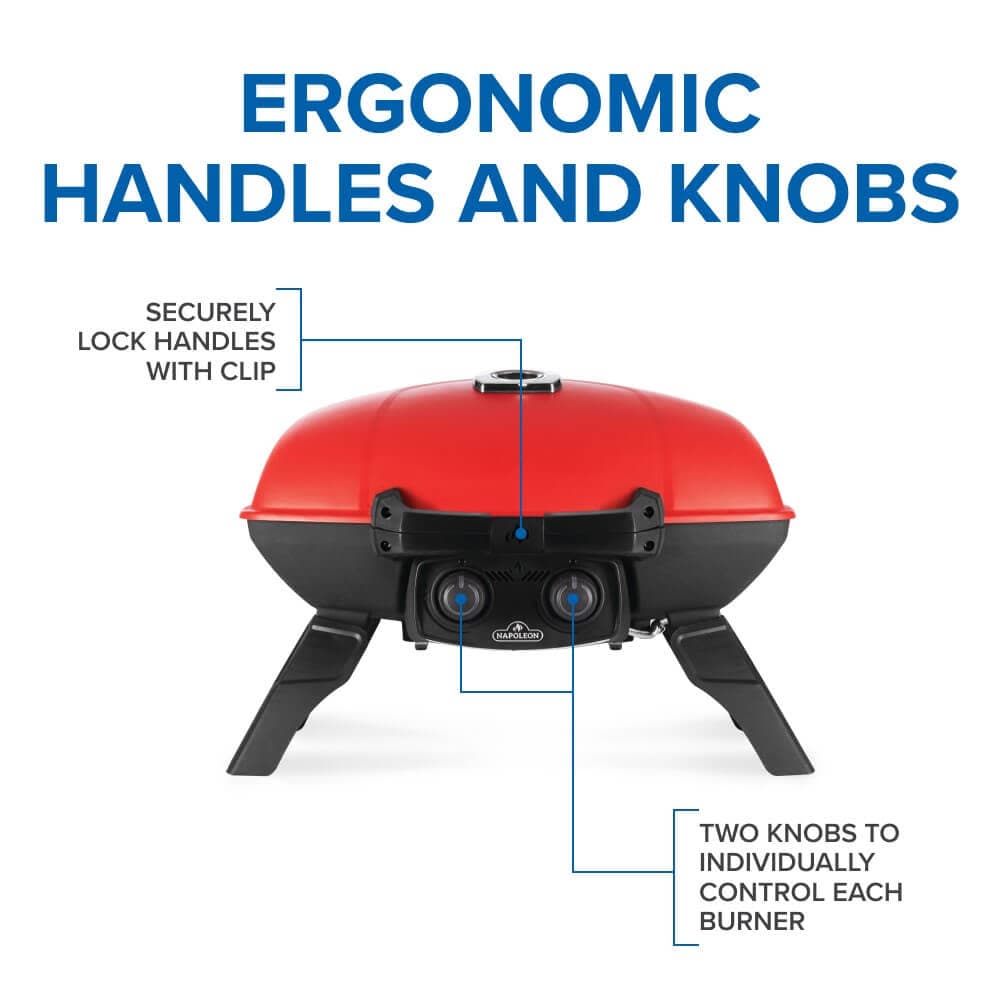 TravelQ™ 285 Portable Propane Gas Grill with Griddle, Red dimensions
